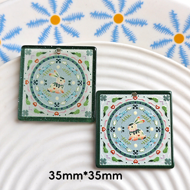 Wholesale 10pcs Double-sided Square Butterfly Bohemian Backboard Acrylic Jewelry Accessories DIY Pendant Holed Cartoon Characters
